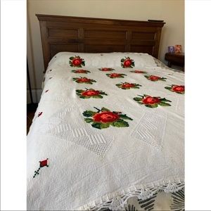 Vintage rose embroidered table cloth